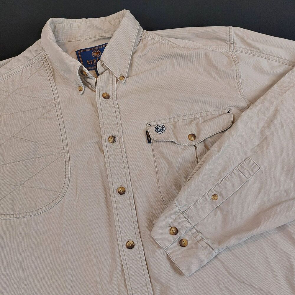 Beretta Corduroy Hunting Shirt Men’s XL Beige 100% Cotton Hong Kong Y2K
